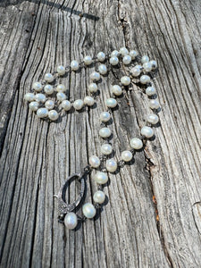 Fresh Water Pearl Beaded Necklace with Pave Diamond Clasp