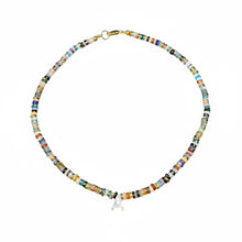 Multi Gemstone Necklace with Mother of Pearl Initial