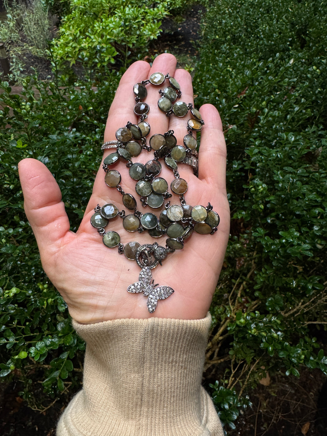 Cats Eye Bezeled Necklace with Diamond Clasp