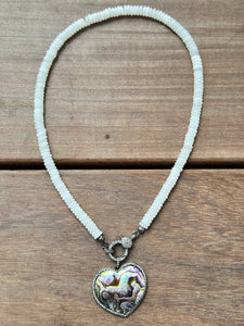 White Quartz Heishi Beaded Necklace with Pave Diamond Clasp