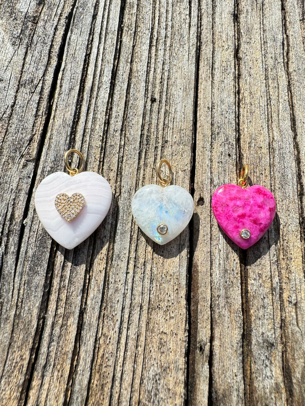 Puffy Gemstone Hearts with 14k Gold Details