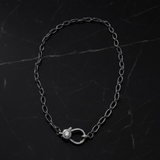 Sterling Silver Large and Small Link Necklace with Pave Diamond Lobster Claw Clasp