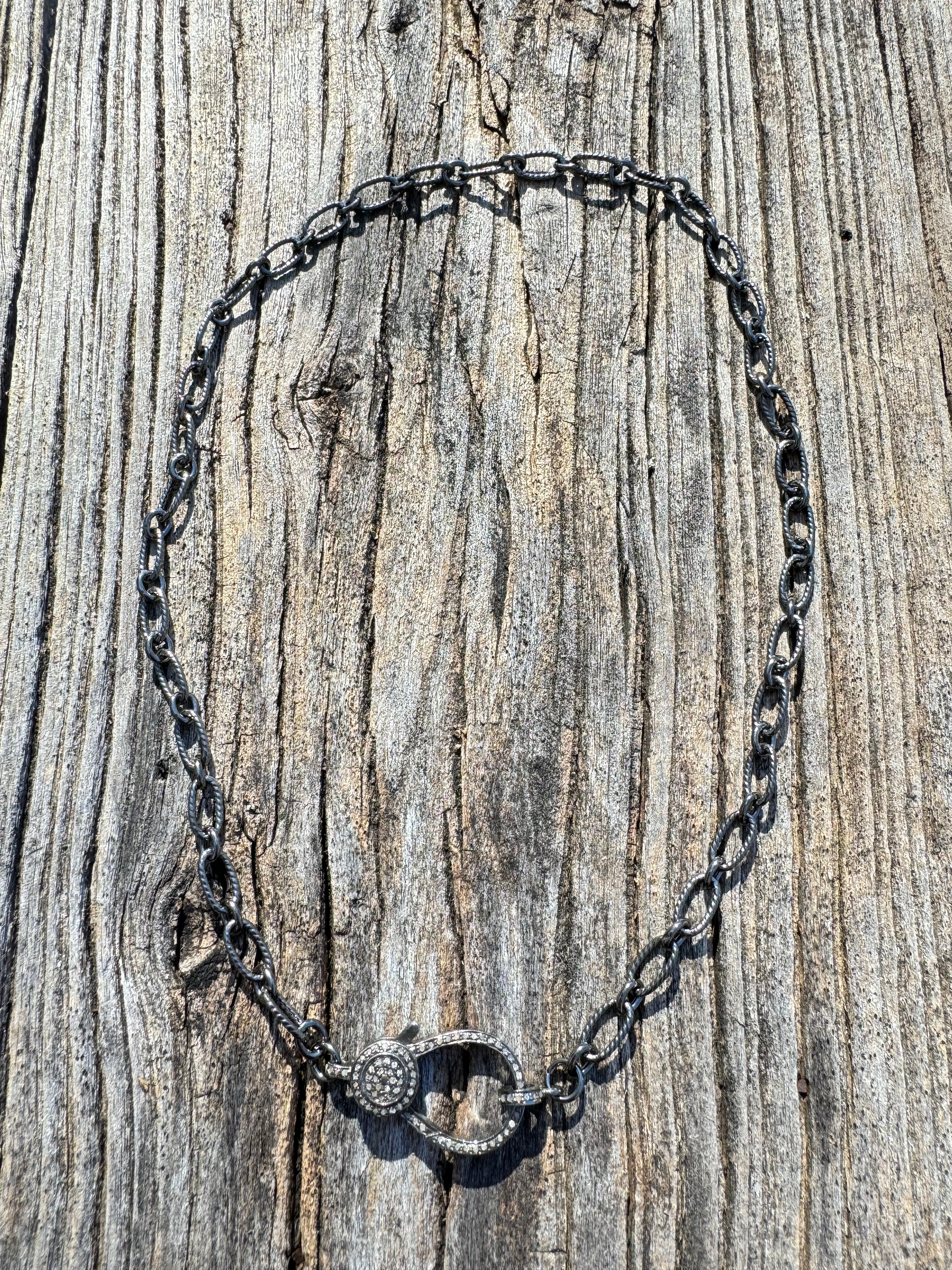 Sterling Silver Large and Small Link Necklace with Pave Diamond