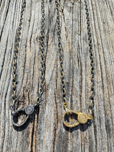 Two Tone Etched Chain Necklace with Pave Diamond Clasp