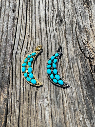 Turquoise and Diamond Crescent Moon Pendant