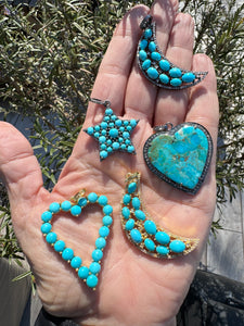 Kingman Turquoise with Pave Diamond Border Heart Pendant