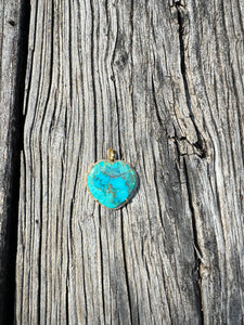 Kingman Turquoise Heart with Diamond Gold Border Pendant