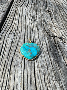 Kingman Turquoise Heart with Diamond Gold Border Pendant