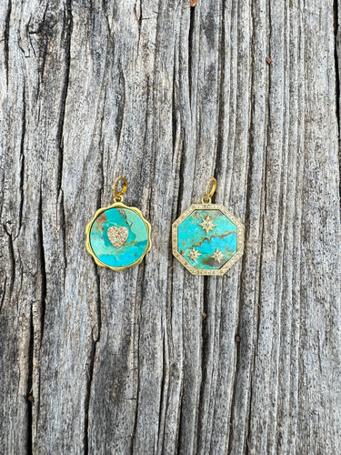 Kingman Turquoise and Pave Diamond Pendants