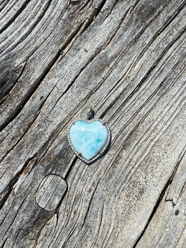 Larimar Heart with Diamond Border