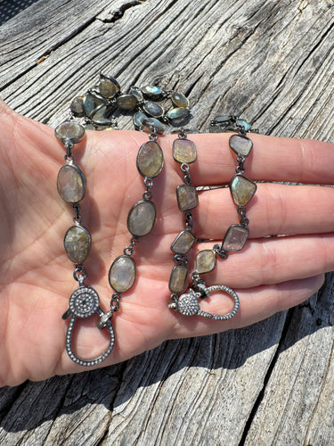 Labradorite Bezeled Necklace with Diamond Clasp