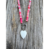 White Agate Teardrop Heart with Pave Diamond Border Pendant