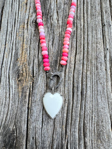 White Agate Teardrop Heart with Pave Diamond Border Pendant