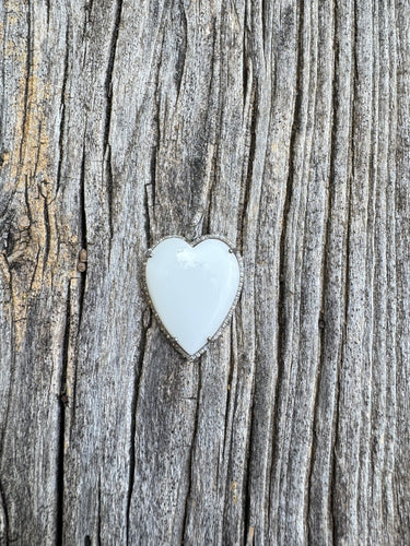 White Agate Teardrop Heart with Pave Diamond Border Pendant