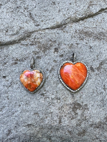 Spiny Coral Heart with Pave Diamond Border Pendant