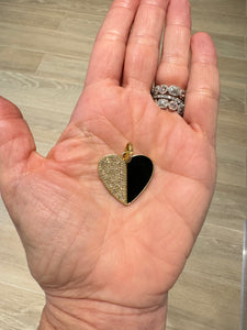 Half Black Enamel Half Diamond Heart Pendant