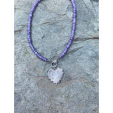 Charoite Heishi Beaded Necklace with Pave Diamond Clasp