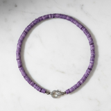 Charoite Heishi Beaded Necklace with Pave Diamond Clasp