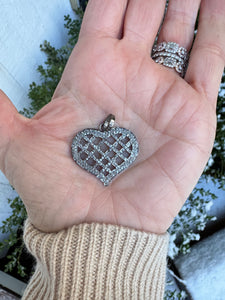 Pave Diamond Basket Weave Heart Pendant