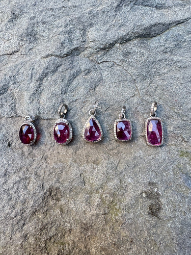 Pink Tourmaline and Pave Diamond Pendants