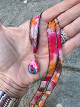 Hand Dyed Silk Choker with Pave Diamond and Stone Heart Pendants