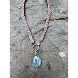 Braided Grey Leather Necklace with Pave Diamond Lobster Claw