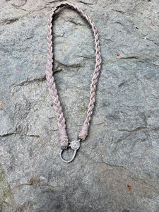 Braided Grey Leather Necklace with Pave Diamond Lobster Claw