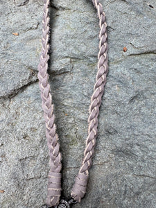 Braided Grey Leather Necklace with Pave Diamond Lobster Claw