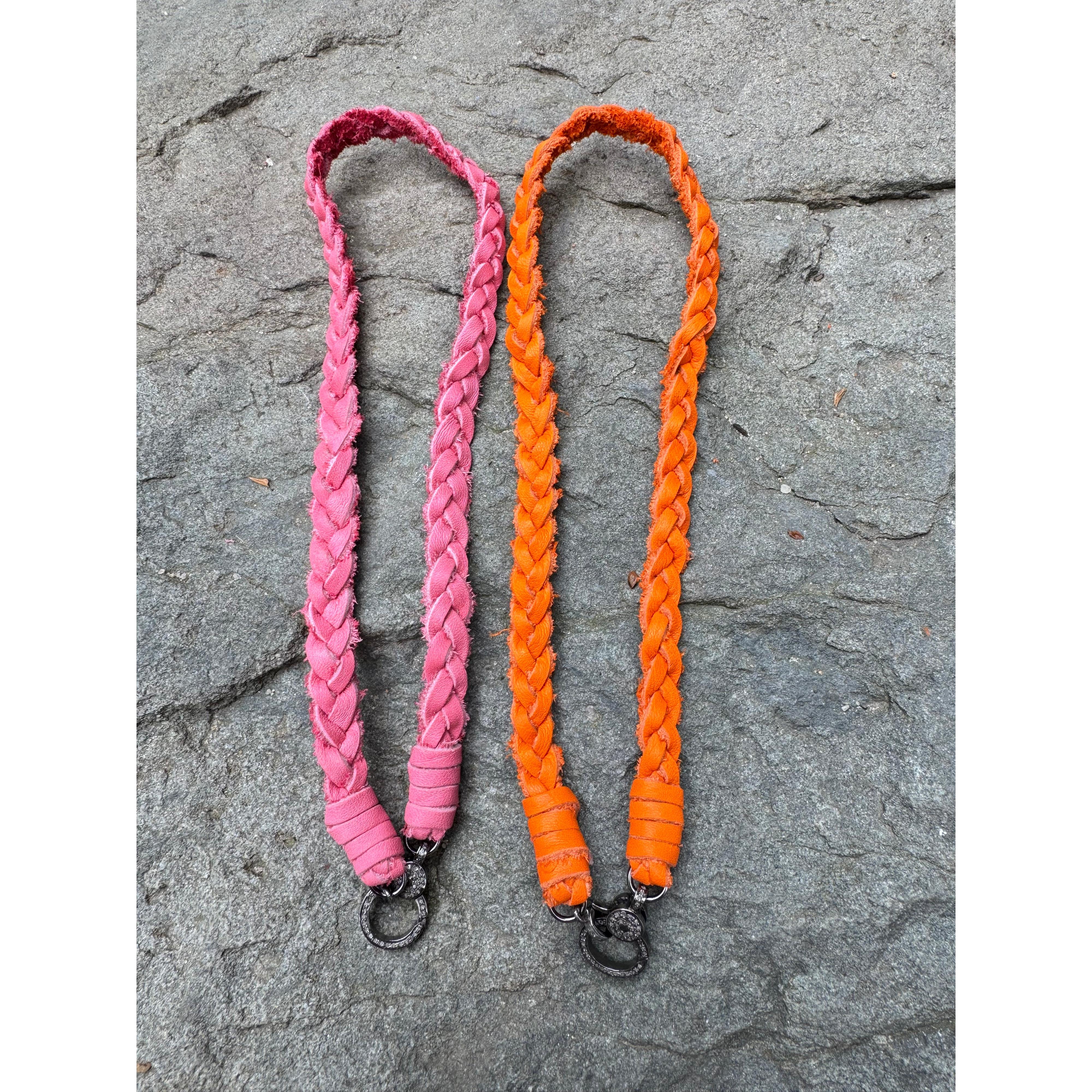 Deerskin Braided Leather Choker with Pave Diamond Clasp