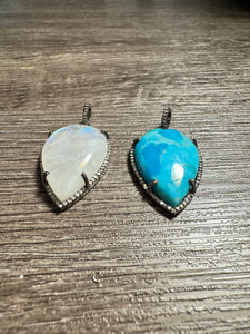 Teardrop Shaped Gemstone Hearts with Diamond Border