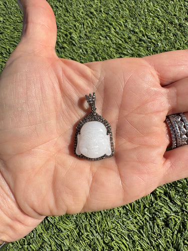 Moonstone Buddha Pendant with Diamond Details