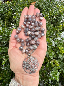 Large Chocolate Moonstone Beaded necklace with Diamond Clasp