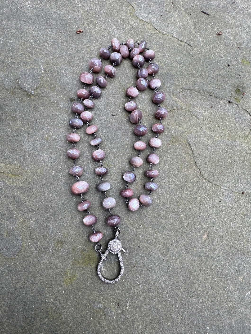 Large Chocolate Moonstone Beaded necklace with Diamond Clasp