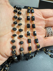 Black Spinel Beaded Necklace with Gold Pave Diamond Clasp