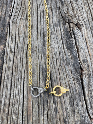 Oval Gold Chain Link with Pave Diamond Clasp