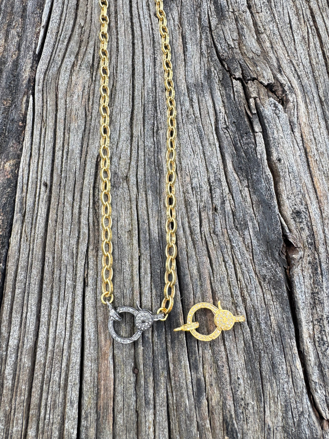 Oval Gold Chain Link with Pave Diamond Clasp