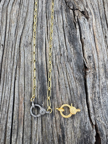 Dainty Paperclip Gold Chain Necklace with Diamond Clasp