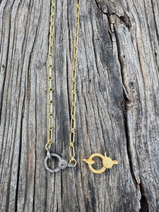Dainty Paperclip Gold Chain Necklace with Diamond Clasp
