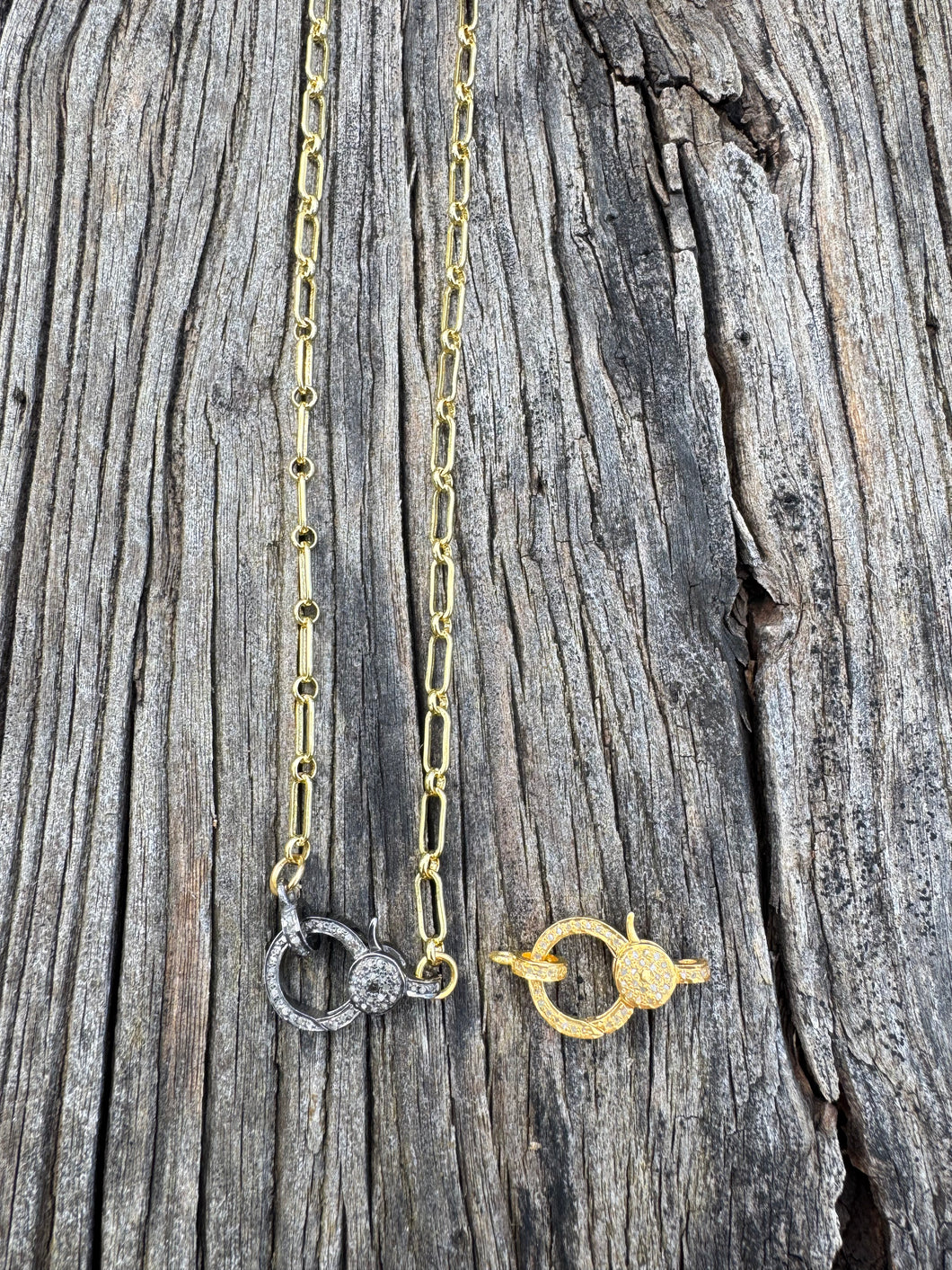 Dainty Paperclip Gold Chain Necklace with Diamond Clasp
