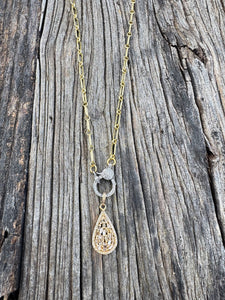 Dainty Paperclip Gold Chain Necklace with Diamond Clasp