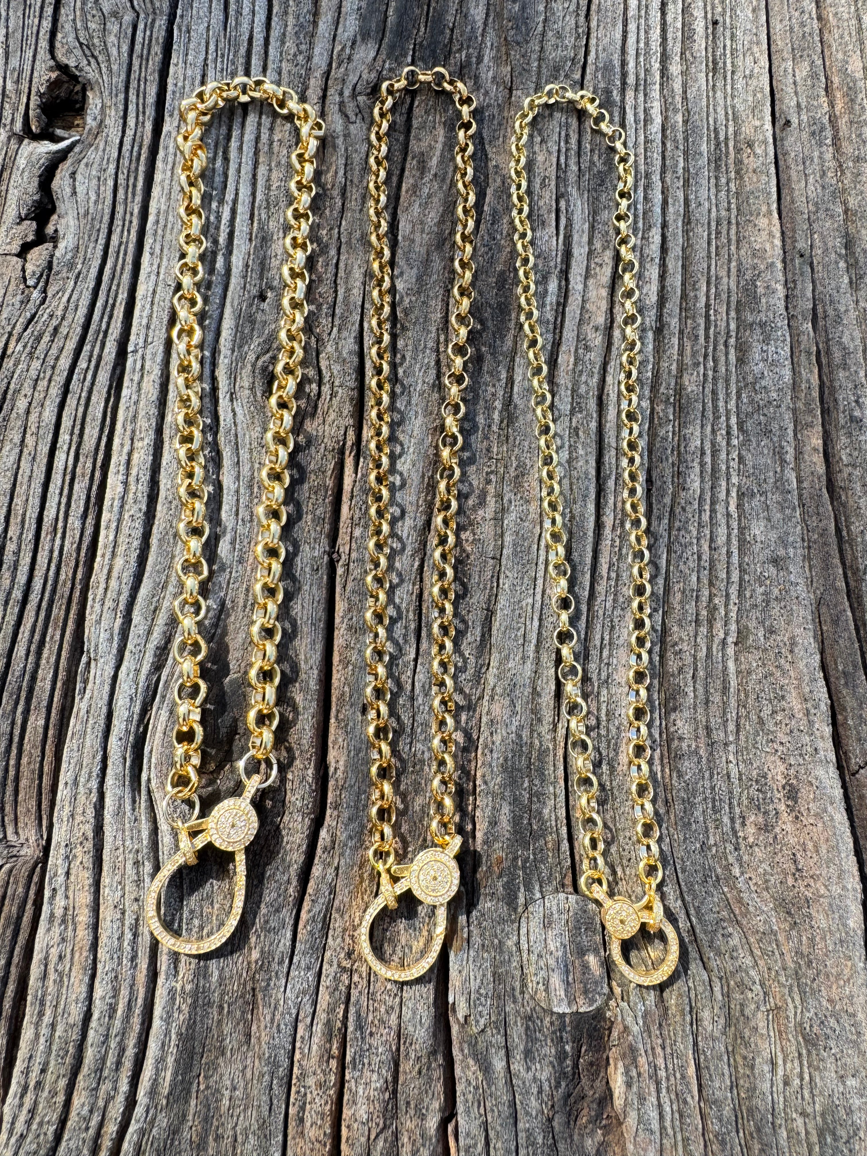 Gold Rolo Chain with Pave Diamond Clasp