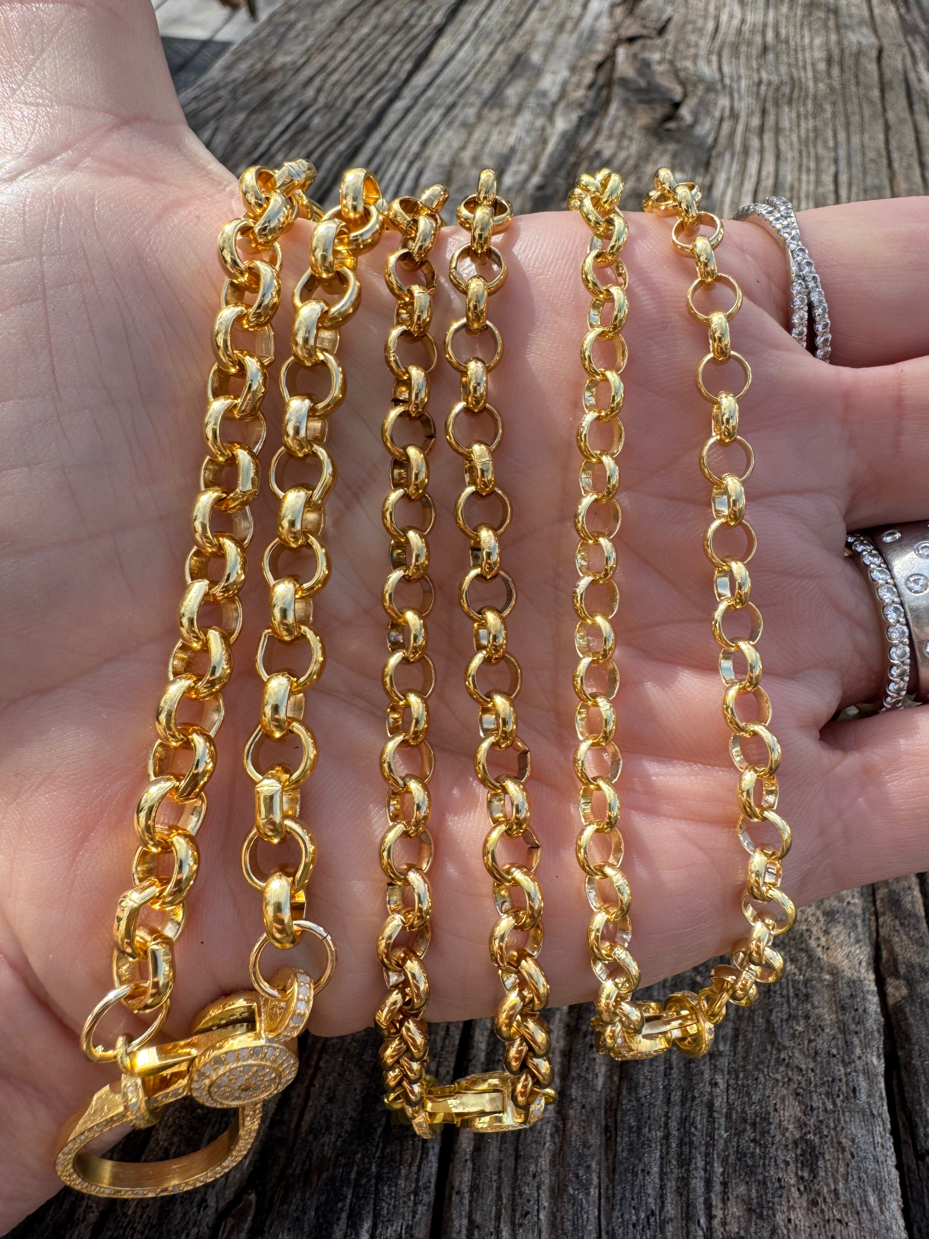 Gold Rolo Chain with Pave Diamond Clasp