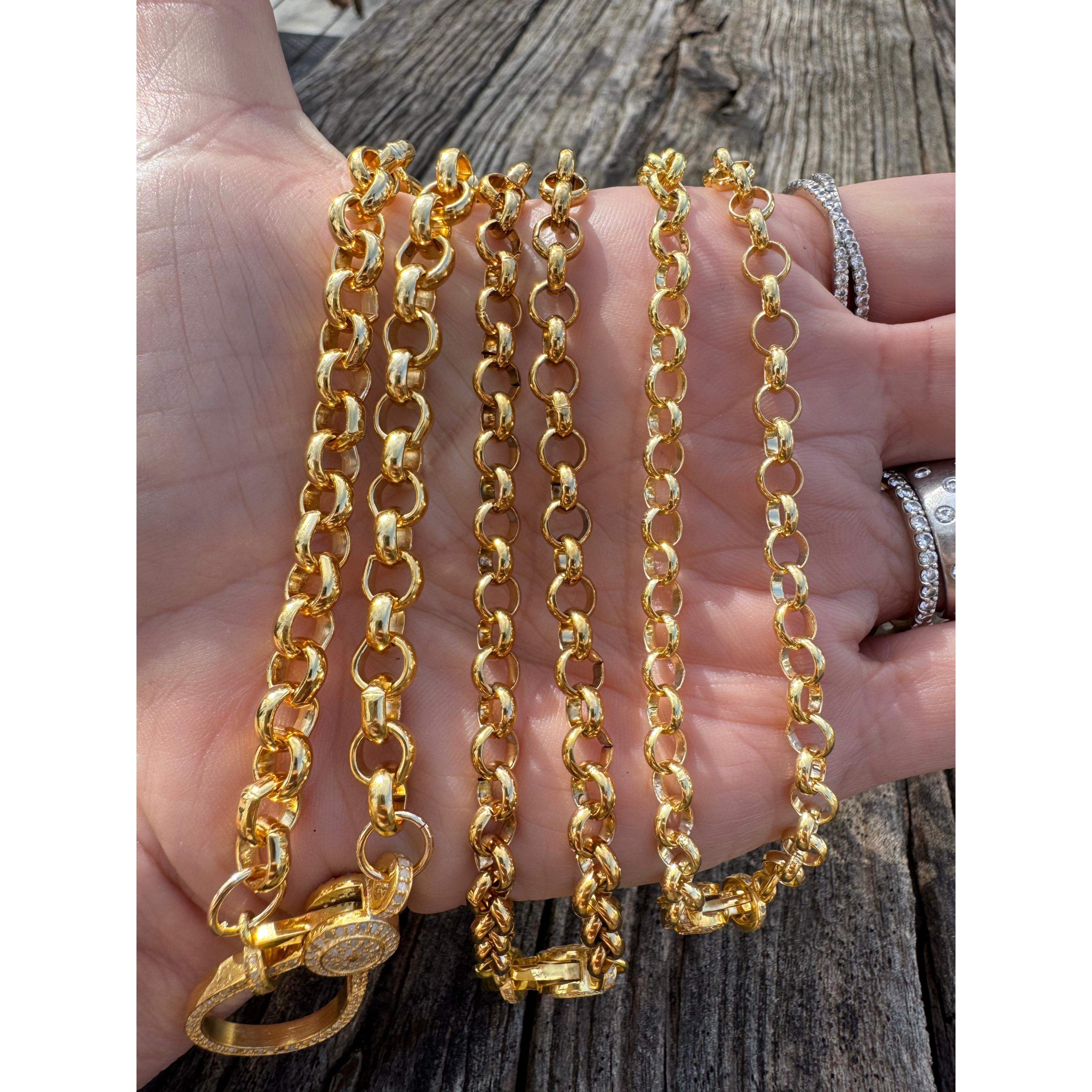 Gold Rolo Chain with Pave Diamond Clasp