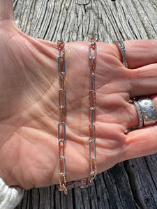 Sterling Silver and Etched Rose Gold Chain Necklace with Pave Diamond Clasp