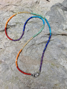 Rainbow Gemstone Beaded Necklace with Diamond Clasp