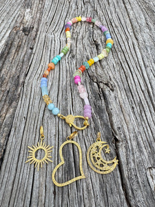 Hodgepodge Gemstone Beaded Necklace with Heart Diamond Clasp