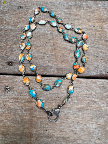 Spiny Turquoise Bezel Necklace with Pave Diamond Clasp