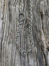 Silver Link Chain Necklace with Oval Pave Diamond Clasp and Small Round Pave Diamond Clasp