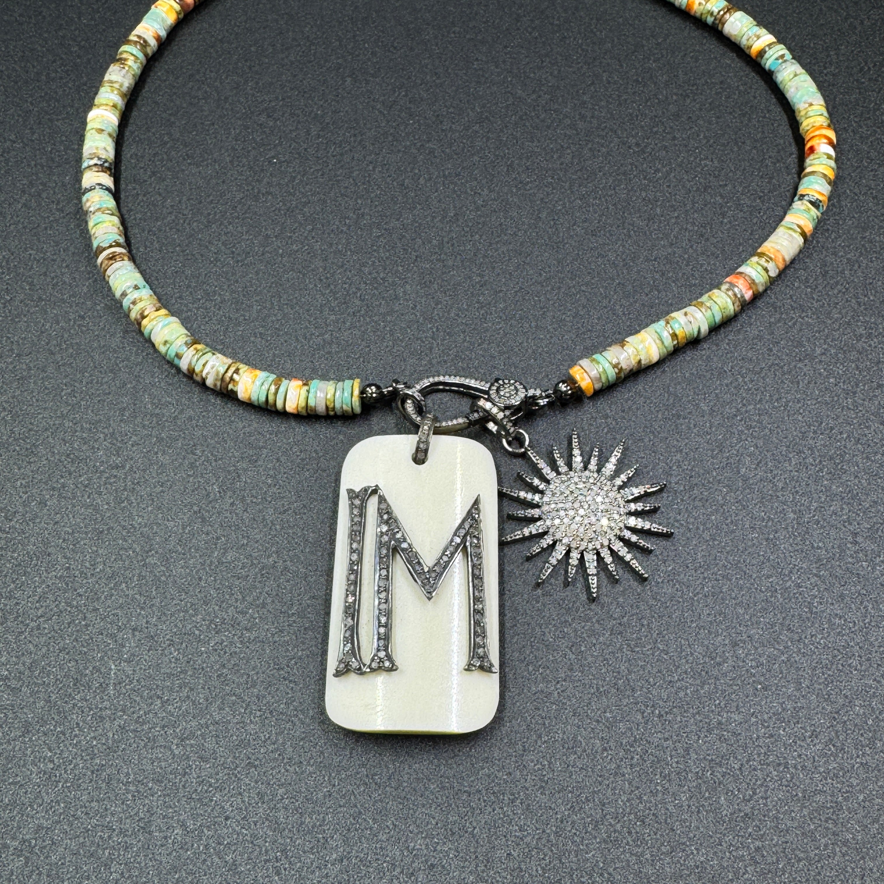 Horn Pendant with Diamond Initials