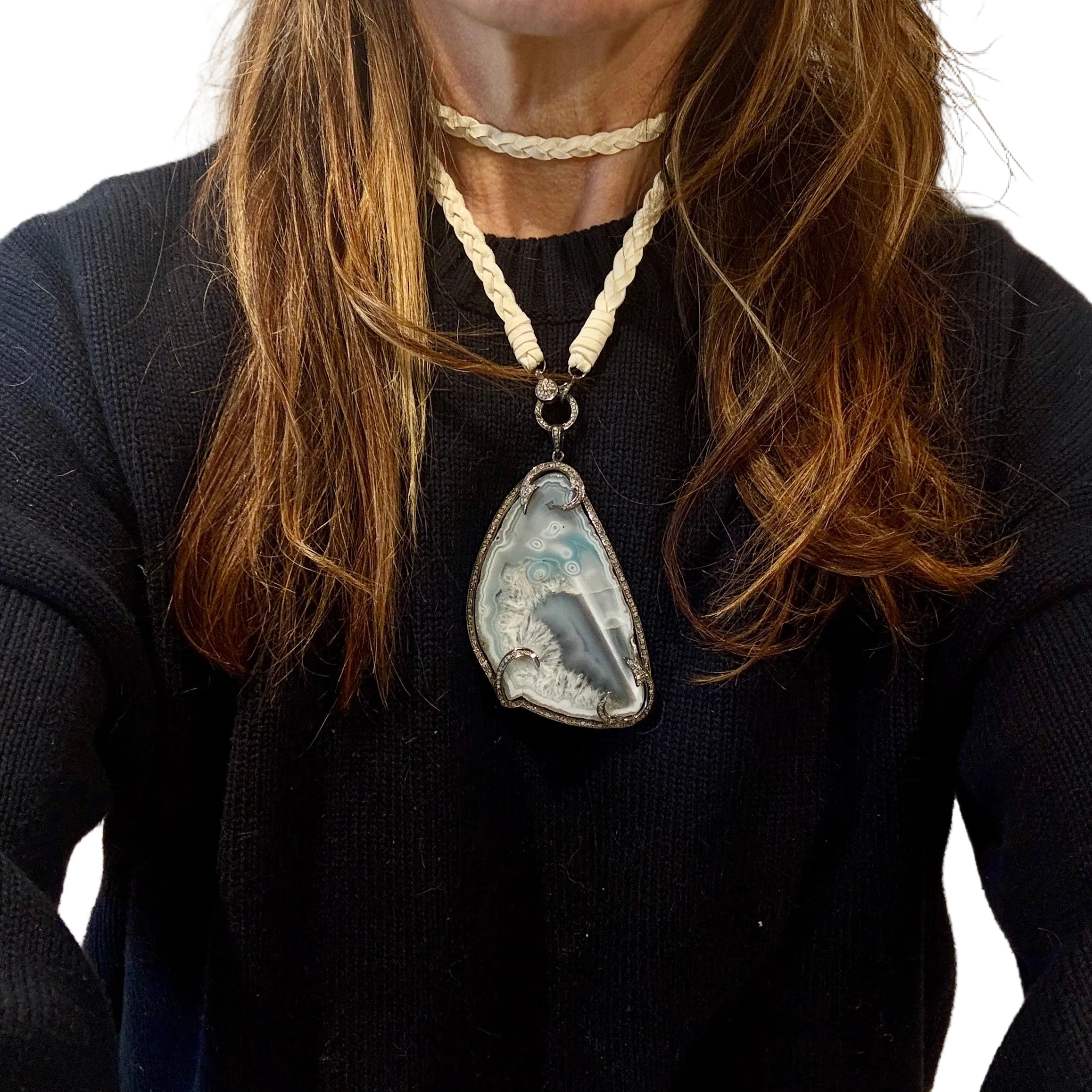 Large Agate with Diamond Detailing Pendants